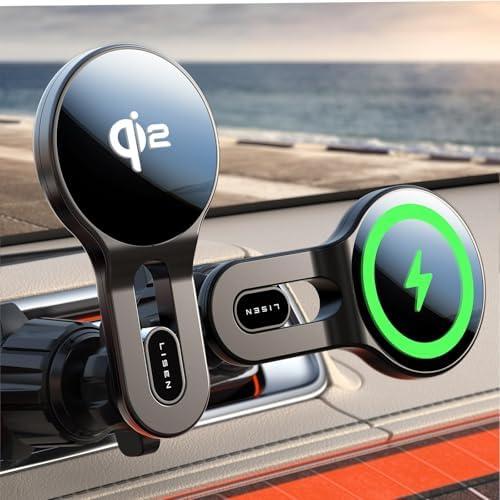 LISEN for Qi2 15W MagSafe Car Mount Charger, [15w Fast Charge&Safer] Magsafe Car Charger, Vent Magnetic Wireless, Vent Phone Mount Fits iPhone 16 Pro Max Plus 15/14/13 Mini, 17 Strong Magnets