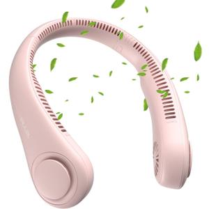 JISULIFE Neck Fan Portable, Personal Wearable Fan with Battery Rechargeable, Bladeless Travel Cooling Design with Powerful Wind, 3 Speeds, Quiet, Gifts for Men/Women/Friends - Pink