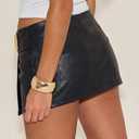 Just Quella Women Black Faux Leather Mini Shorts Elastic Waist Pu Leather Skort (Black, XS)