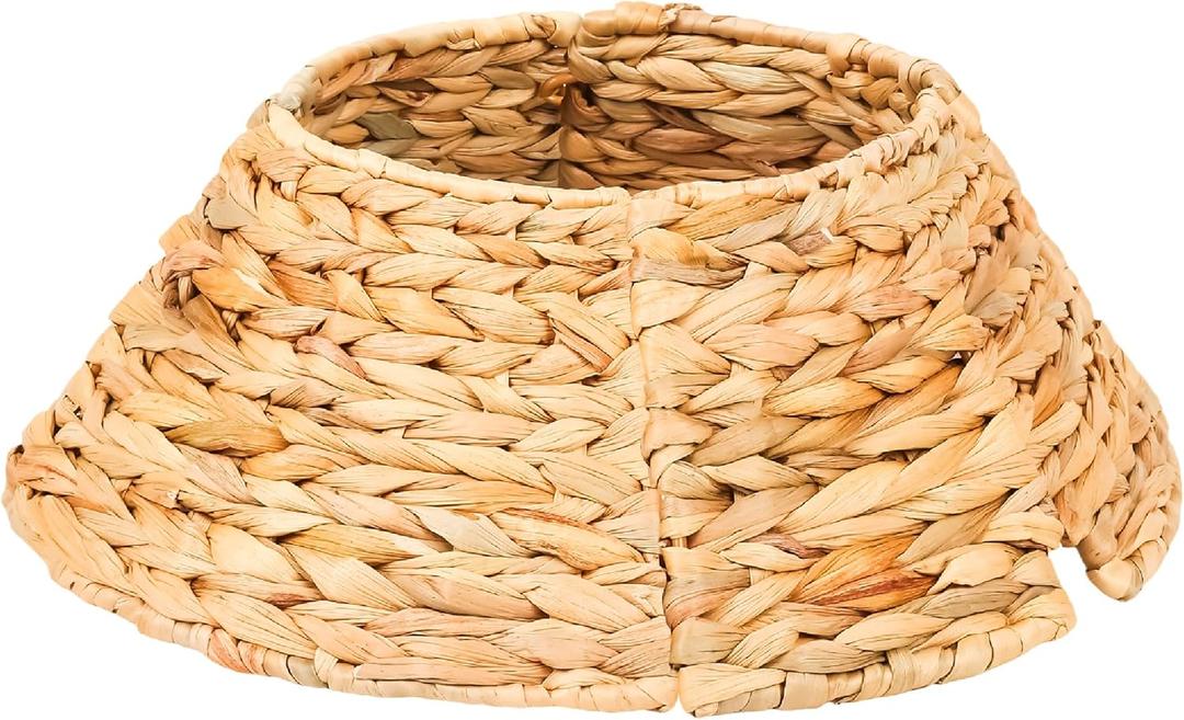 14" Mini Christmas Tree Collar, Hand Woven Hyacinth Christmas Tree Base, Rustic Farmhouse Style Tree Skirt, Suitable for Christmas Base Decorations On Desks, Offices and Bedrooms