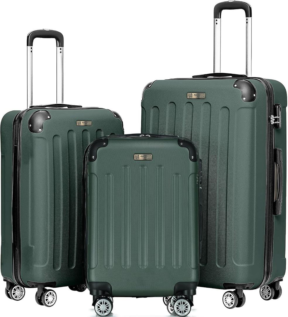 ANTHONY JACKSON 3 Piece ABS Luggage Set – Lightweight Suitcases with Spinner Wheels – 3 Different Sizes – TSA Lock – Hard Shell Travel Luggage for Men & Women (Dark Khaki, 3 Of Set)