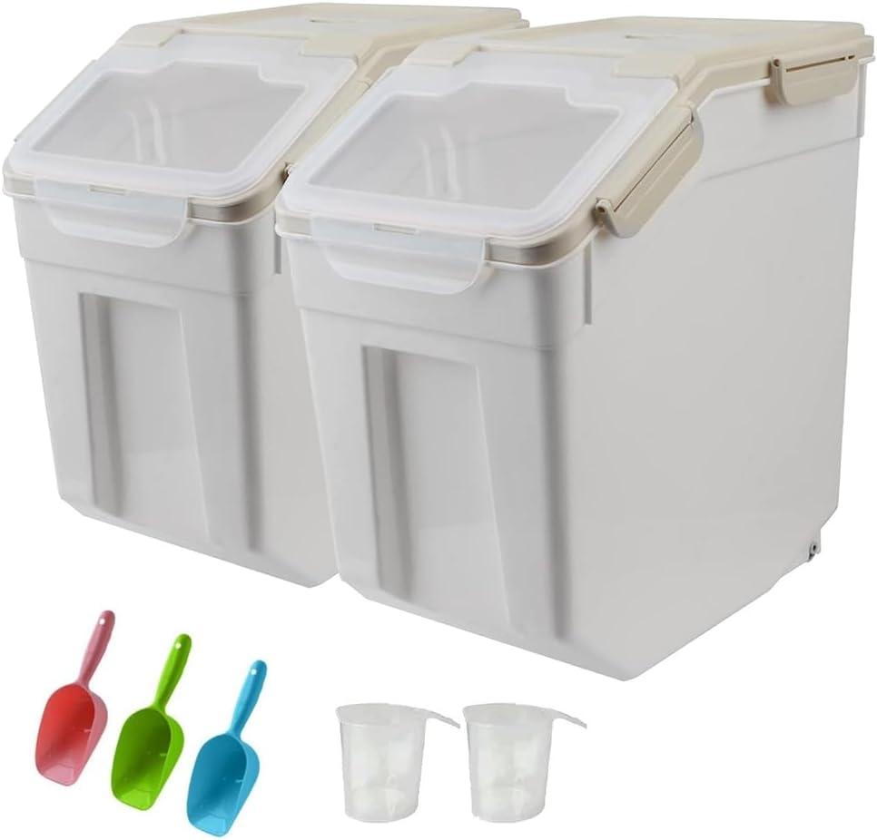 YXQ 25LB Large Flour Storage Container Bin, 2 Pack Airtight Plastic with Wheels Seal Locking Lid Dispenser Organizer Storage Bin with Measuring Cup & Scoop for Flour, Rice, Grain 50LBS Total (gray) YXQ 25LB Large Flour Storage Container Bin, 2 Pack Airtight Plastic with Wheels Seal Locking Lid Dispenser Organizer Storage Bin with Measuring Cup & Scoop for Flour, Rice, Grain 50LBS Total (gray)