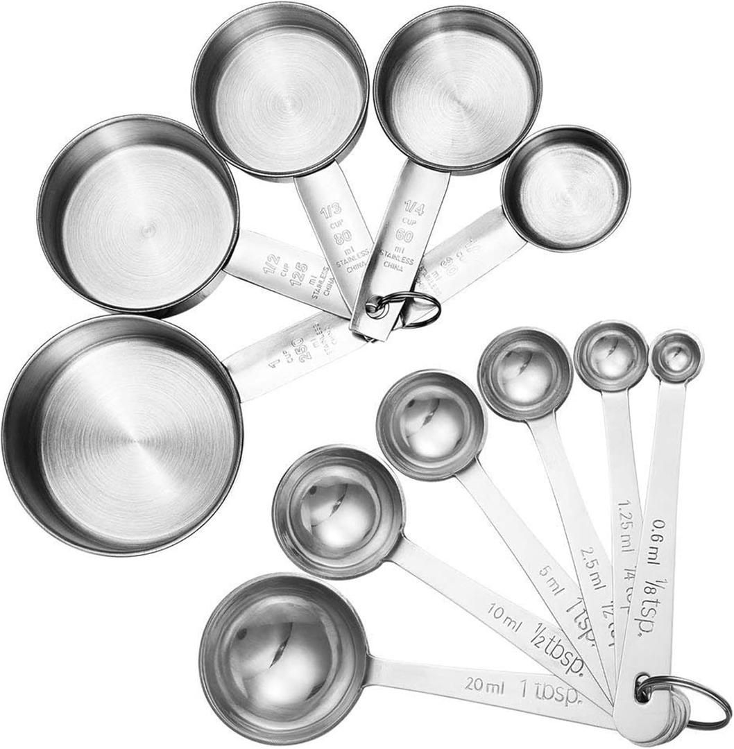 Accmor 11 Piece Stainless Steel Measuring Spoons Cups Set, Premium Stackable Tablespoons Measuring Set for Gift Dry Liquid Ingredients Cooking Baking