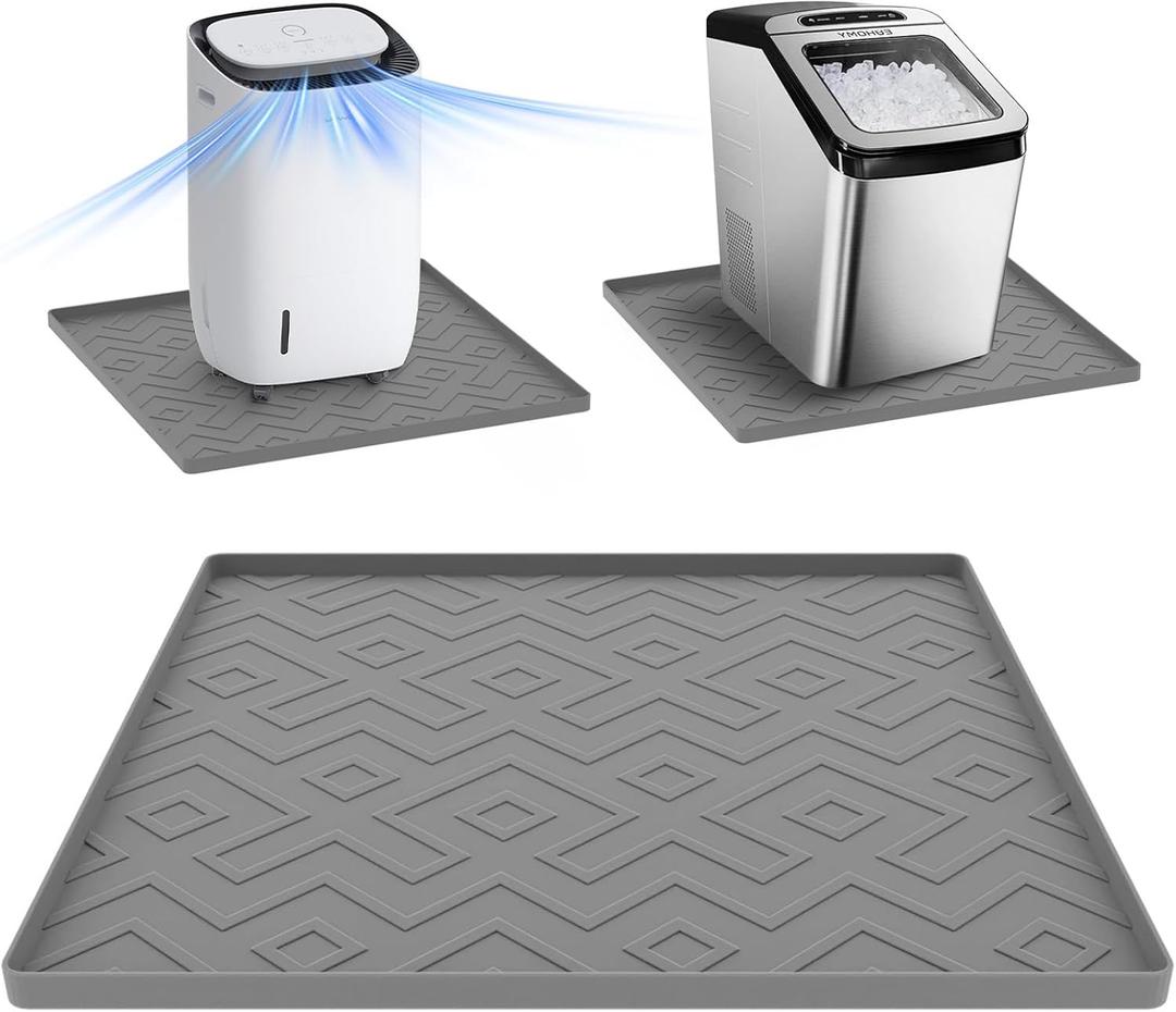Portable Air Conditioner Silicone Mat with Raised Edges, 20''x20''x0.4''  Waterproof Pad to Prevent Leaks & Floor Damage  Ideal for Ice Makers, Humidifiers, Mini Fridges & Electrical Appliances (Gray)