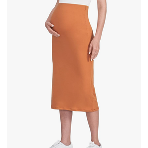 POSHDIVAH Women's Maternity Skirt Over The Belly Midi High Waisted Solid Stretchy Pregnancy Pencil Skirt, Size XXL