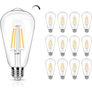 12 Pack Dimmable LED Edison Bulbs 40W Equivalent,4 Watt Filament Bulb,3000K Warm White ST19 Light Bulb,450LM E26 Vintage for Ceiling Fixtures
