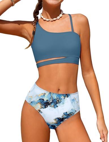 Queenstyle Girls Swimsuits Bikini Set Kids Cutout Bathing Suit Bikini Top Two Piece Girls' Swimwear, Size 11-12 Y