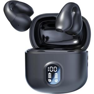 AI Language Translator Earbuds Translate Open Ear Clip On Buds Bluetooth Translation Translating Earbuds Real Time AI Bone Conduction Headphones Language Translation Earpiece Spanish Translator (Black)