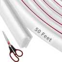 50 Feet D-Shape Rubber Weather Stripping Door Seal Strip, Self-Adhesive Backing Door Weatherstripping for Door Frame Insulation Large Gap, Easy Cut to Size with Tailor Scissors(White)