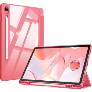 Fintie Hybrid Slim Case for Samsung Galaxy Tab S10 Lite/ S10 FE/ S9 FE 10.9 Inch/Tab S9 11 Inch with S Pen Holder, Shockproof Cover with Clear Transparent Back Shell, Auto Wake/Sleep, Watermelon Red