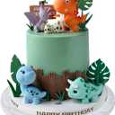 17PCS Dinosaur Cake Topper, Dinosaur Eggs Leaves Grasses Cake Decorations with Happy Birthday Sign Cake Toppers for Birthday Party Decorations, Safari Animal Themed Party