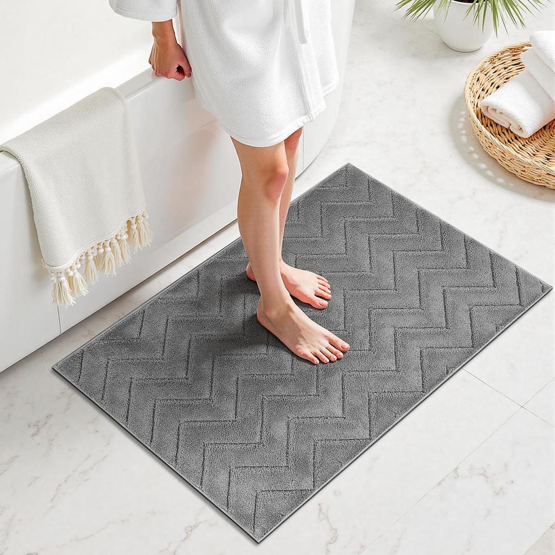 Stiio Bathroom Rugs, Bath Mats for Bathroom, Extra Soft and Water Absorbent, Non Slip Washable Muddy Mat for Floor, Tub and Shower, Front Door Entrance Inside Doormat, 32x47 Inches Grey