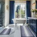 BSICPRO Bathroom Rugs and Mats Sets, 2 Piece Thick Absorbent Chenille Bath Mat Rug Set Non Slip, Soft Shaggy Bath Room Floor Mats for Bathroom, Machine Washable (Navy, 20" x 47" Plus 20" x 32")