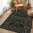 4x6 Black Floral Boho Area Rug,Low-Pile Stain Resistant Non-Slip Machine Washable Carpet for Living Room,Bedroom, Kitchen,Entryway,Dining Room, Nursery