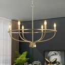 FookChak 6 Light Gold Chandelier, Brushed Gold Light Fixture Dining Table Candle Brass Chandelier Lighting for Bedroom Hallway Entryway Living Room Kitchen 29in Brushed Brass Chandeliers