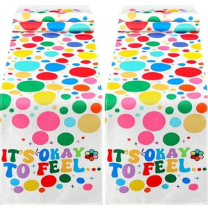 2 Pcs Inside Party Table Runner Feelings Theme Birthday Party Table Runner Supplies Linen Table Cover Tablecloth Party Supplies for Birthday Party Decorations, 13 x 72 Inches