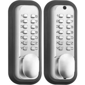 Pure Mechanical Keyless Entry Keypad Door Knob Lock,Double-Sided Combination & Handle for Front Gate,Auto Locking,Interior Exterior Push Button Code & Lever Set for Fence,No Battery(Silver) (Pearl Chrome)