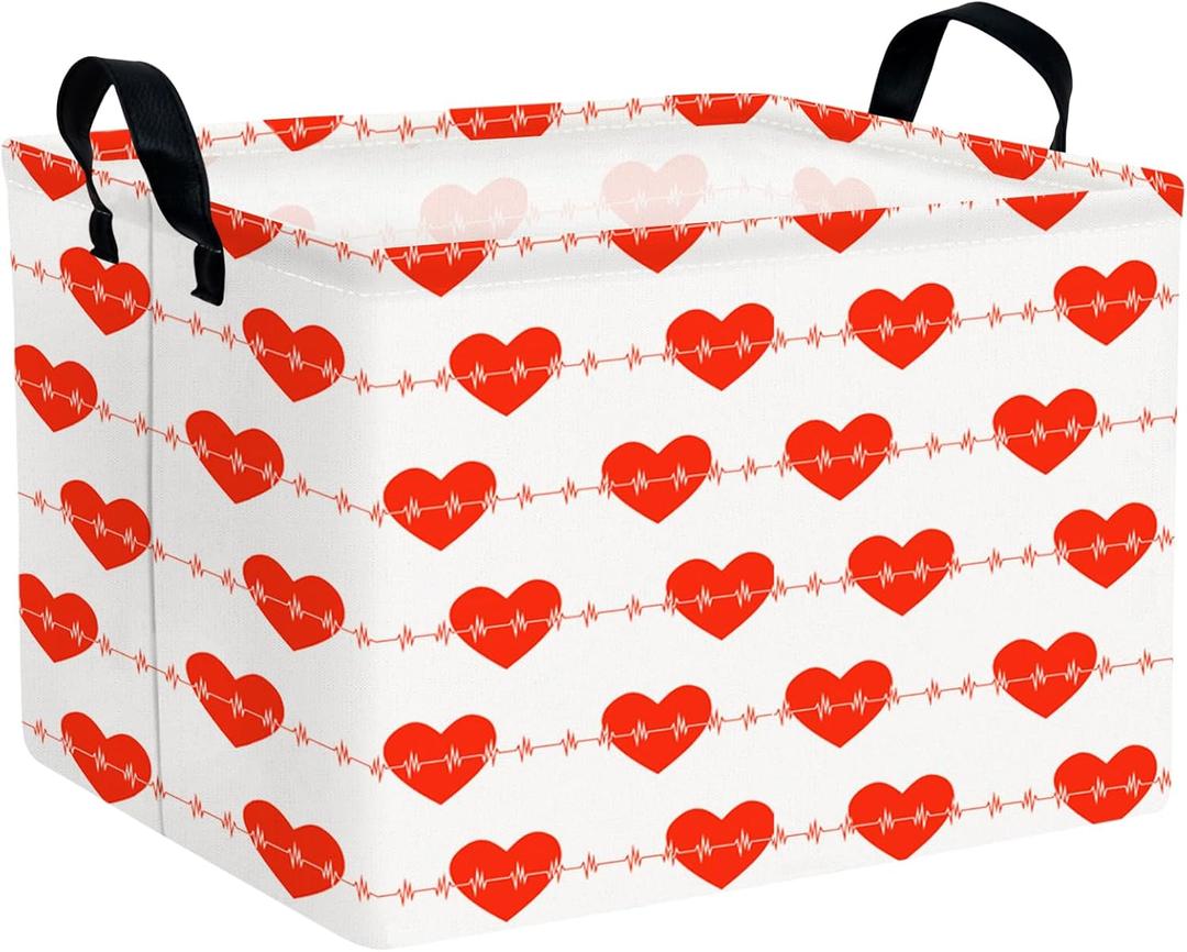 Kid Large Valentine's Day Basket Heart Cute Empty Gift Basket for Girlfriend Love Room Decor Storage Basket (Red Heart-Shaped Lines)