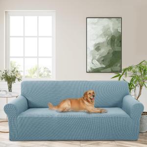 Stretch Couch Cover Washable Sofa Slipcover Furniture Protector with Non Skid Foam and Elastic Bottom for Kids, Dog(Large/Steel Blue)