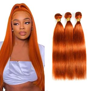 #350 Orange Bundles Straight Bundles Human Hair 30 32 34 Inch Unprocessed Brazilian Virgin Weave Hairs Ginger Orange 3 Bundle 50 Gram Per Bundle Human Hair Extensions