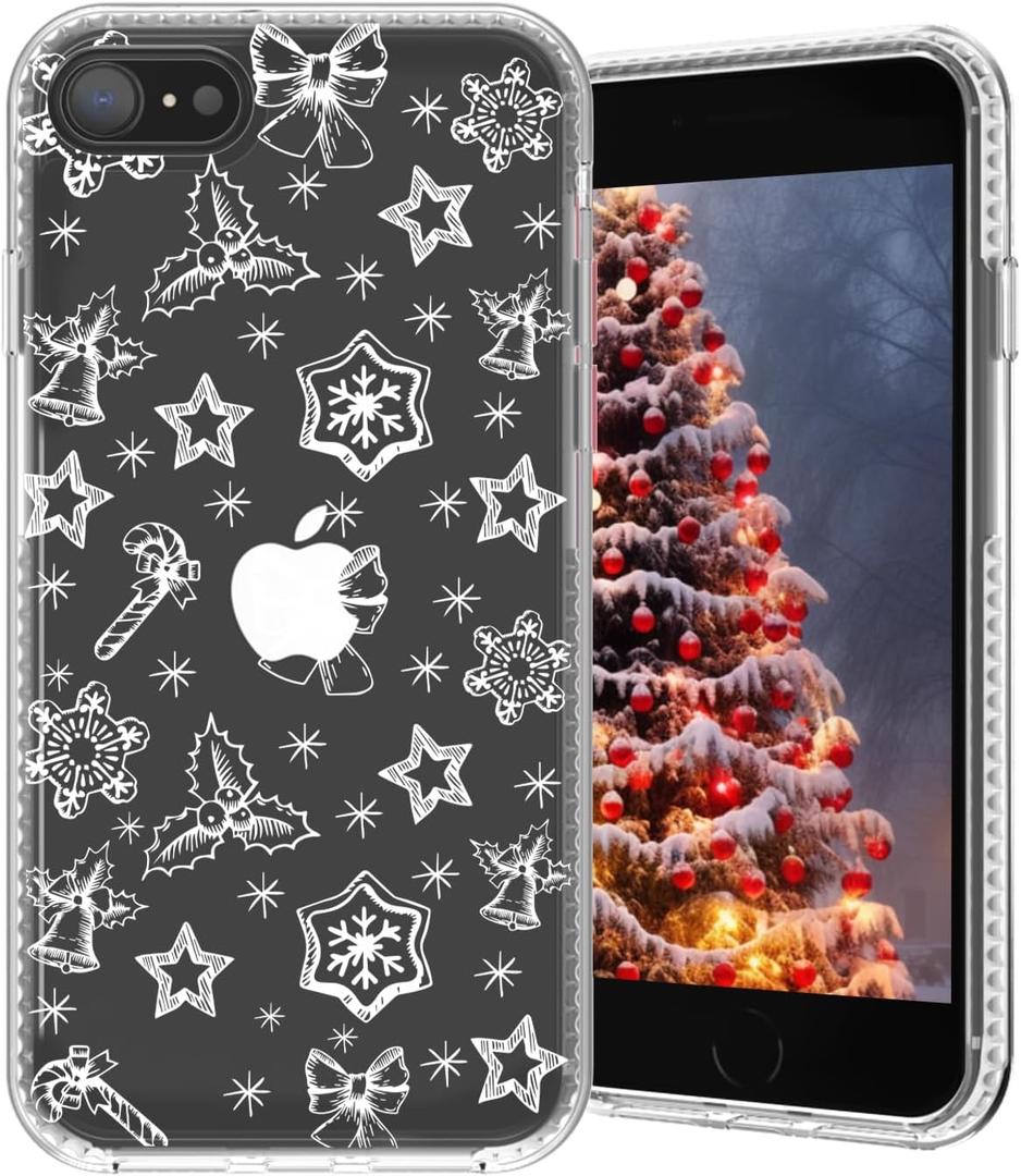Christmas Phone Case Compatible for iPhone SE 2nd Gen&3rd Gen,Aesthetic Xmas Case Compatible for iPhone 7/8,Soft TPU Funny Christmas Winter Pattern Designed Anti-Slip Shockproof Phone Case