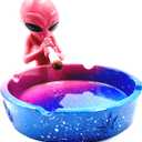 Pink Alien Smoking Ashtray Multicolor 4"