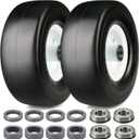 2Pcs 9x3.50-4 "Flat Free Tire, Lawn Mower Tire, with 3.5" Centered Hub, 3/4& 5/8 Bearings, 2/5"& 1/5" Metal Spacers, 3.5"-4"-4.5"-5" Centered Hub, Smooth Tread Tire for Zero Turn Mowers