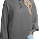 AlvaQ Womens Oversized Sweatshirts Plus Size Casual Loose Long Sleeve Button Up Henley Tops (Gray, XXXL)