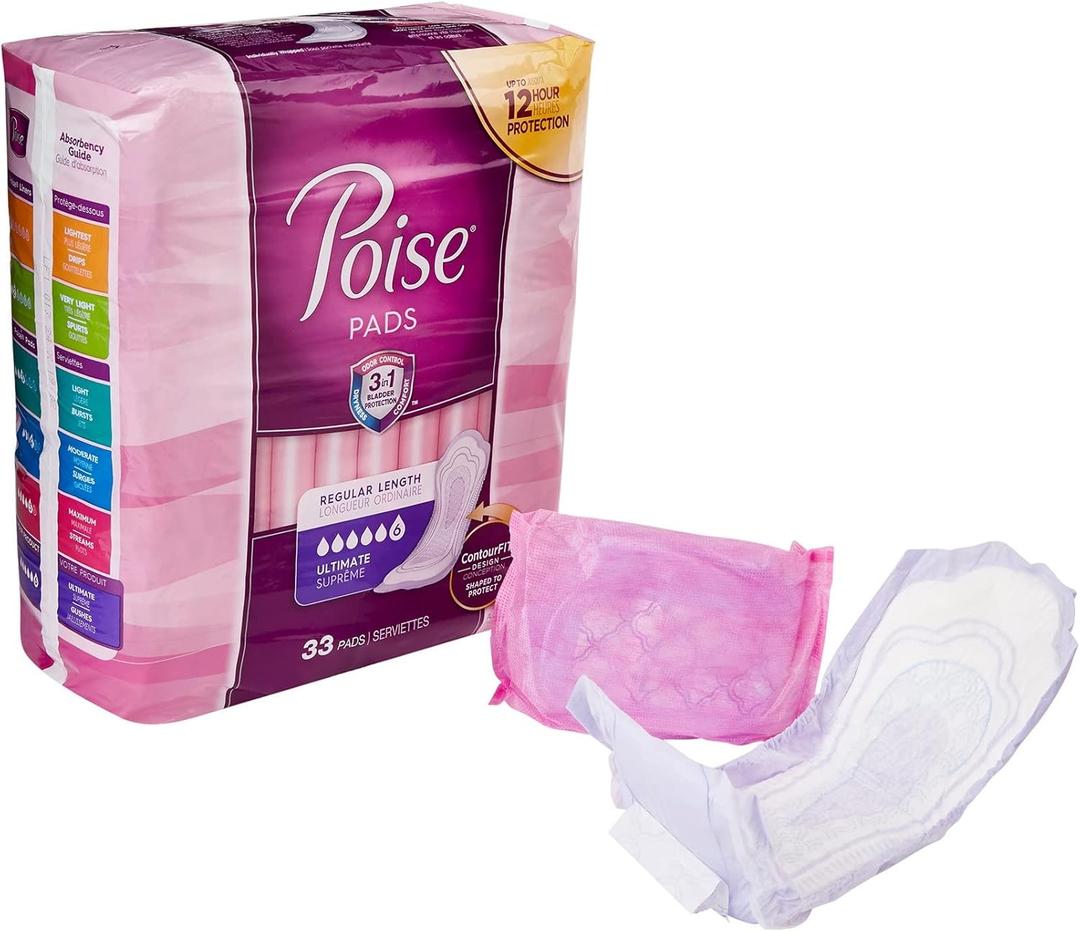 Poise Pads, Regular Length, Ultimate Absorbency 66 pads (Pack of 3)
