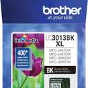 Brother Printer High Yield Ink Cartridge Page Up to 400 Pages Black (LC3013BK), Standard 5 Pack