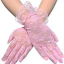 Cizoe Vintage Short Lace Gloves for Women Derby Tea Party Wrist Length Floral Gloves for Wedding Costume Gloves (G001-pink)