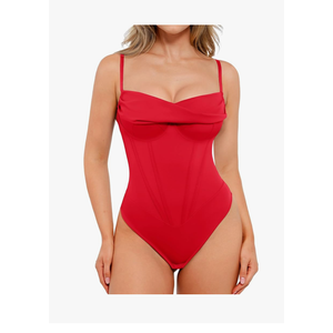 Popilush Corset Bodysuit for Women Tummy Control Shapewear Cowl Neck Tops Concert Outfits Thong Bodysuits, S