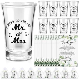Uiifan 50 Sets Wedding Favors for Guests Wedding Shot Glasses Acrylic Clear Plastic Shot Glasses with Thank You Cards and Organza Bags for Guest Newlyweds Bridal Shower Gift (Mr & Mrs)