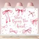 Bridal Shower Backdrop Pink Bowknot She's Tying The Knot Bachelorette Photography Background Engagement Wedding Party Decoration Supplies Favors Banner Photo Booth Studio Props 7x5ft