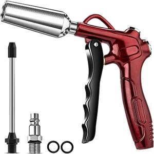 High Volume Air Blow Gun with Powerful Flow Nozzle, Retro Red Air Nozzle Blower Gun with 4.9" Stainless Steel Extension & 1/4'' Standard Quick Plug, Pneumatic Tool for Air Compressor Accessories