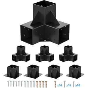 Pergola Kit 4x4(Actual: 3.64"x3.64")-8 Pack Pergola Brackets 4x4-3 Way Right Angle Corner Bracket with Post Base-DIY Woodworks Gazebo Brackets Hardware Kit for Wood Beams Sunroom Carport Cabin