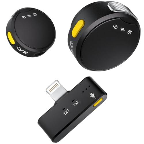 RIBIU Wireless Lavalier Microphone for iPhone/iPad, mini Microphone with Noise Cancellation, 16Hrs Battery Life, Lapel Mic for iPhone, Lightning Wireless Lapel Mic for Video Recording