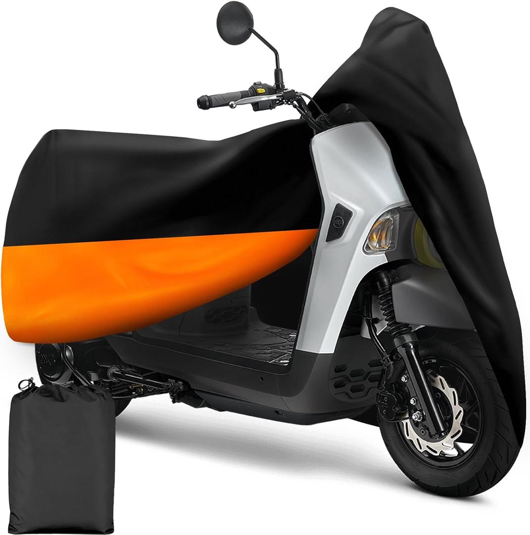 XYZCTEM Scooter Cover,Waterproof Moped Cover, Vespa Cover Outdoor Protection Against Water, UV, Wind. Black and Orange,72" L