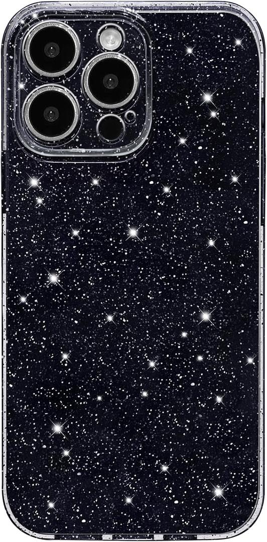 Hython Case for iPhone 12 Pro Max Case Glitter Cute Sparkly Shiny Bling Sparkle Phone Cases 6.7", Thin Slim Fit Soft TPU Bumper Shockproof Rubber Protective Cover for Women Girls Girly, Black