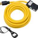 25Ft Generator Cord with Surge Protector Breaker,Heavy Duty Generator Locking Cord,NEMA L14-30P/Four 5-20R,4 Prong 10 Gauge Flexible Cable,Power Extension Cord, 30Amp 7500 Watts