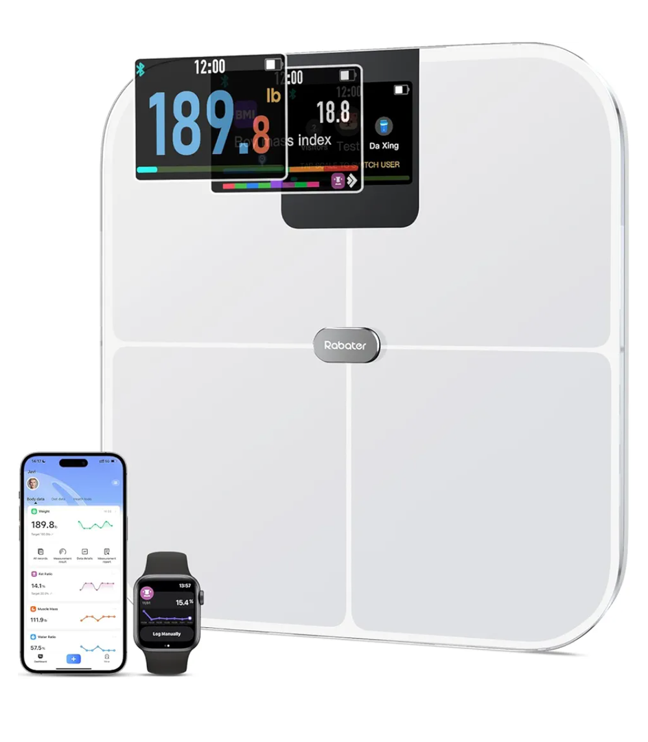 Smart Scale with Large Color Display, Digital Bathroom Scale for Body Weight BMI Muscle Mass, 25 Composition, Body Fat Scale with Heart Rate, 11.8" Large Platform, 400 lbs (White)