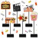 Briwooody 6 Pcs Movie Night Wooden Sign Set Movie Party Decorations Star Video Props Table Centerpiece Tall Standing Sign Popcorn Tabletop Decor for Birthday Night Party Supplies Home Decorations