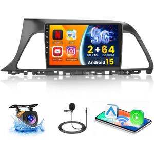 [4Core 64G] Android 15 Car Stereo for Hyundai Sonata 2015 2016 2017, Hikity 9" Touchscreen Sonata Car Radio Wireless Carplay Android Auto Mirror Link 5G WiFi GPS Bluetooth SWC FM/EQ Backup Cam+Mic