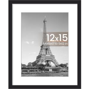 upsimples 12 x 15 Frame, Display Pictures 9x12 with Mat or 12x15 Without, Wall Hanging Photo Frame, Black, 1 Pack