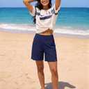 DIBAOLONG Women's Swim Shorts 7" High Waisted Quick Dry UPF 50+ Beach Board Shorts for Women with Liner & Pockets Dark Blue 2XL