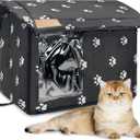 Fhiny Stray Cats Shelter, Waterproof Outdoor Cat House Foldable Warm Pet Cave for Winter Wild Animal Tent Bed Anti-Slip Kitten Cave for Feral Cat Dog Puppy Weatherproof Black (M:15.7"13.7"15.7")