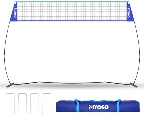 PLYOGO Volleyball Net, 14FT Freestanding Volleyball Net for Backyard, Adjustable Height and Instant Setup, Professional Portable Training Practice Set for Indoor and Outdoor with Carry Bag