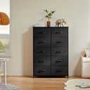DUMOS Dresser for Bedroom, 10 Storage Drawers, Wide Fabric Closet Chests Organizer Tower Furniture with Wooden Top Metal Frame for Clothes, Guest Room, Living Room, Hallway, Entryway, 11.8"D x 31.5"W x 45.6"H