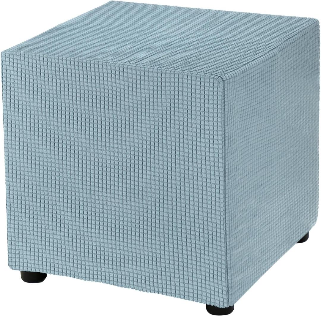 uxcell Square Ottoman Cover 18x18x18inch Stretch Polyester Washable Ottoman Slipcovers Elastic Foot Stool Foot Rest Protector for Living Room Bedroom, Sky Blue