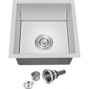 15 x 15 Inch Undermount Kitchen Sink, T-304 Stainless Steel Handmade Single Bowl Kitchen Bar Sink or Prep Small Sink (Brushed)
